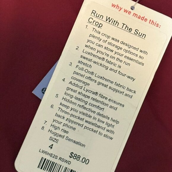 NWT Lululemon Run With The Sun Crop 4 Rosewood Luxtreme Mesh NEW Leggings - Picture 3 of 10